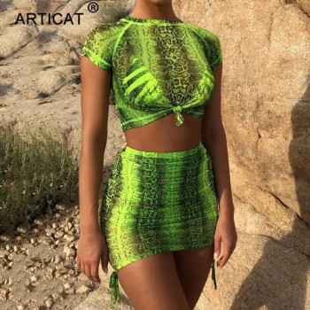  Two Piece Set Printed Summer Dress 2020 Lace Up Pleated Bodycon Bandage Dress Women Short Sleeve